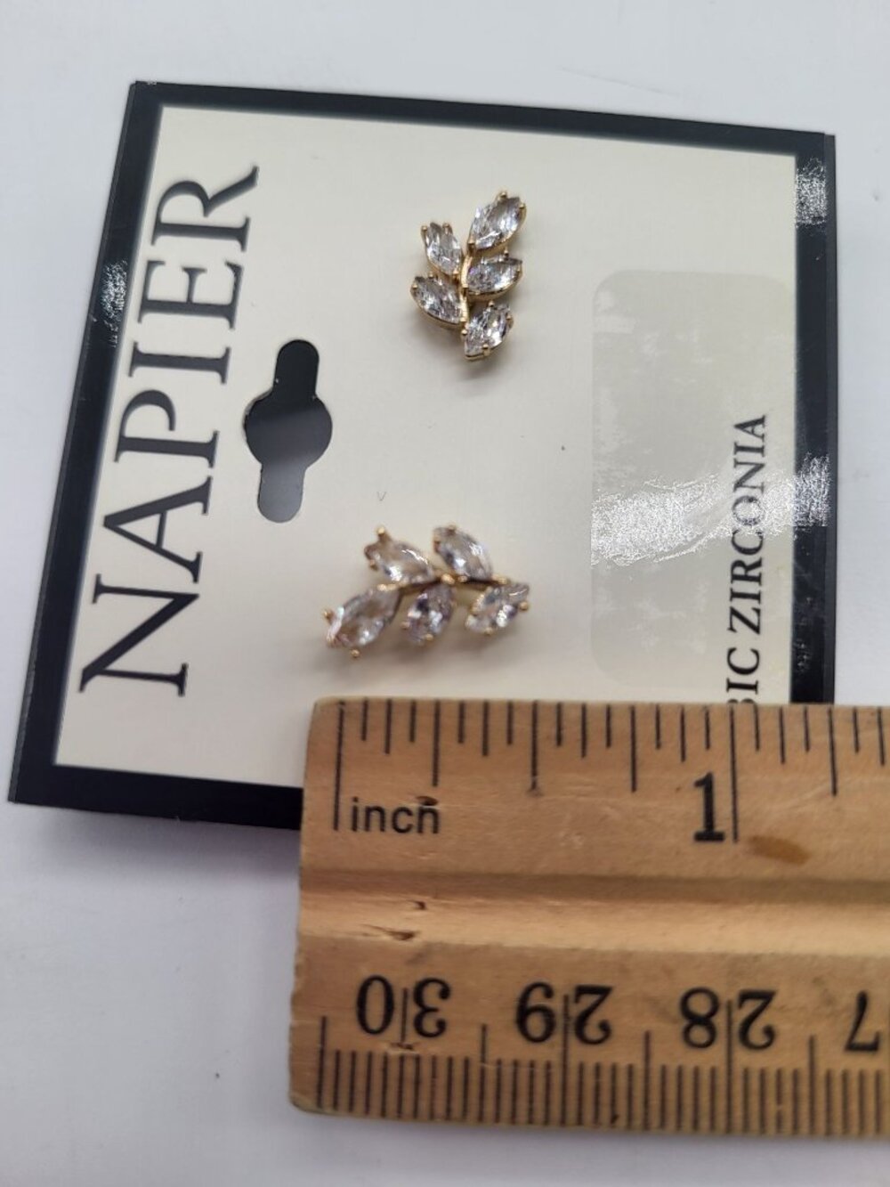 NAPIER Cubic Zirconia Tiny Leaf Cluster Earrings Minimalist Wedding Bridal Prom - Picture 4 of 4